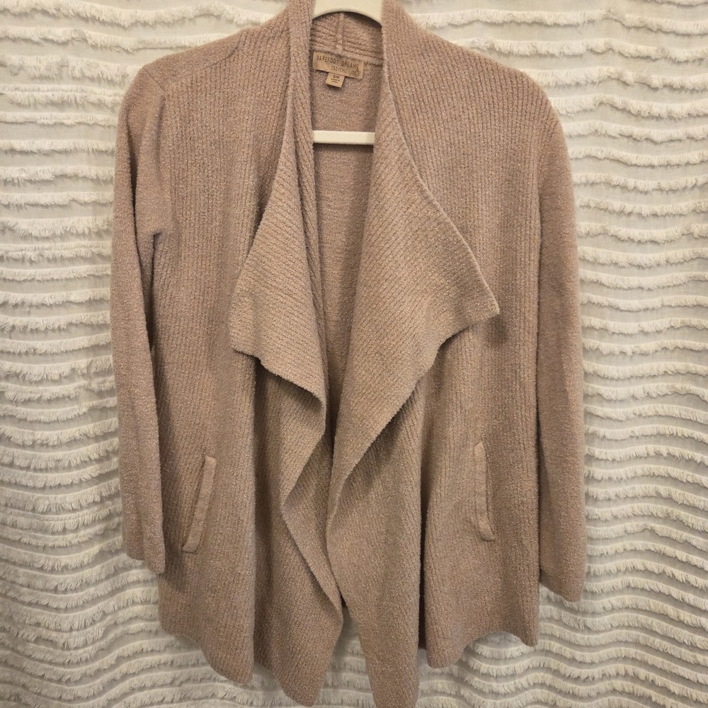Barefoot Dreams Cozychic Lite Cardigan Beige S/M‎ Open Drape Shawl Pockets Soft